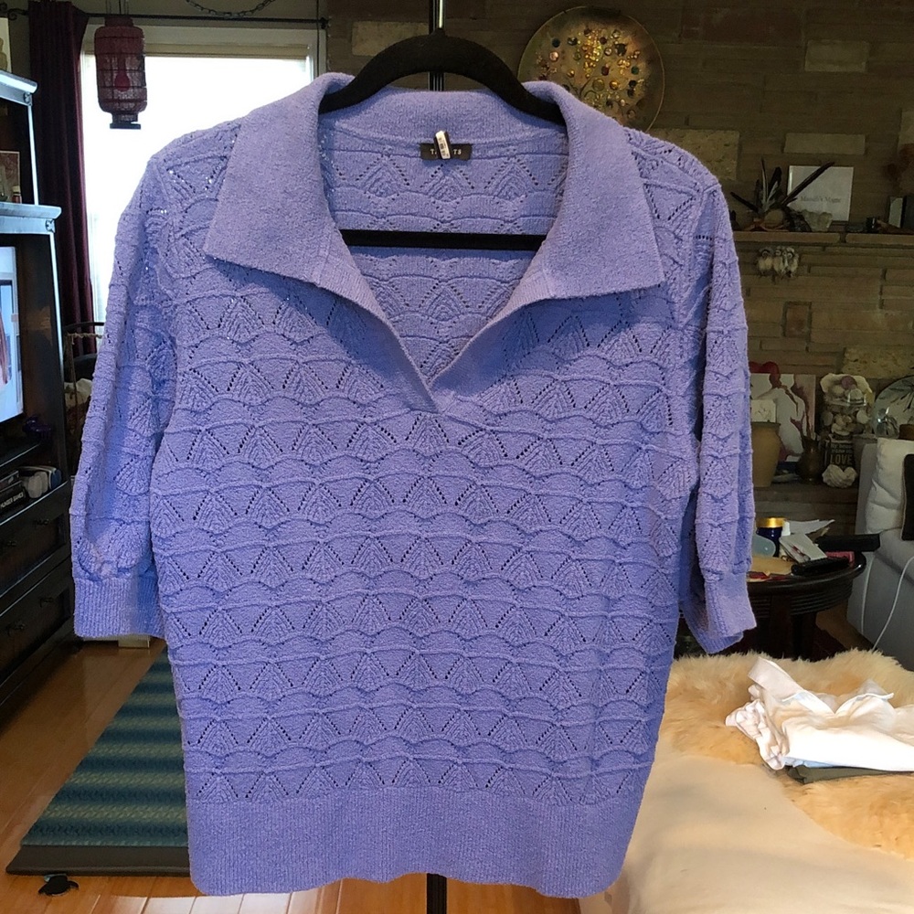 Talbot’s Lilac Knit Collared Short-Sleeve Sweater